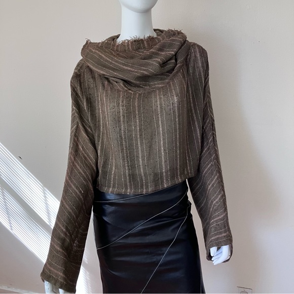 EUC Free People brown cowl neck cropped top - Picture 2 of 10